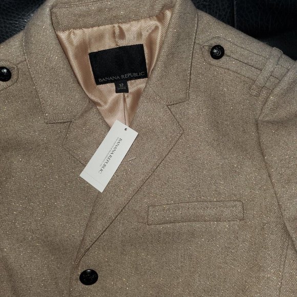 NWT $168 Banana Republic Wool-Blend Tan Lurex Military Blazer Jacket, Sz 12 - Picture 2 of 13